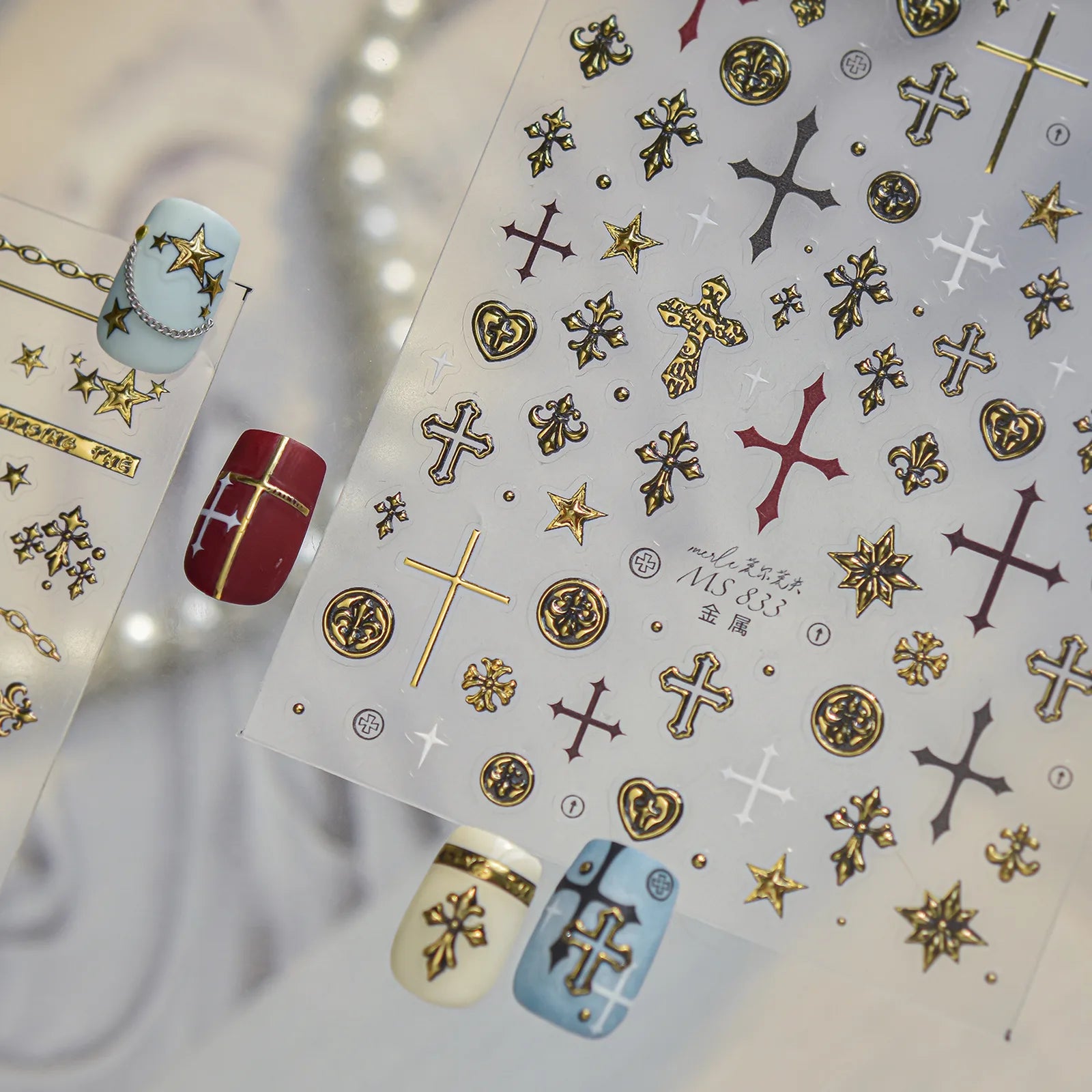 Vintage Cross Nail Stickers | Dark Grunge Nail Art Decals - image 3