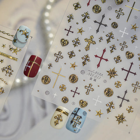 Vintage Cross Nail Stickers | Dark Grunge Nail Art Decals - image 3