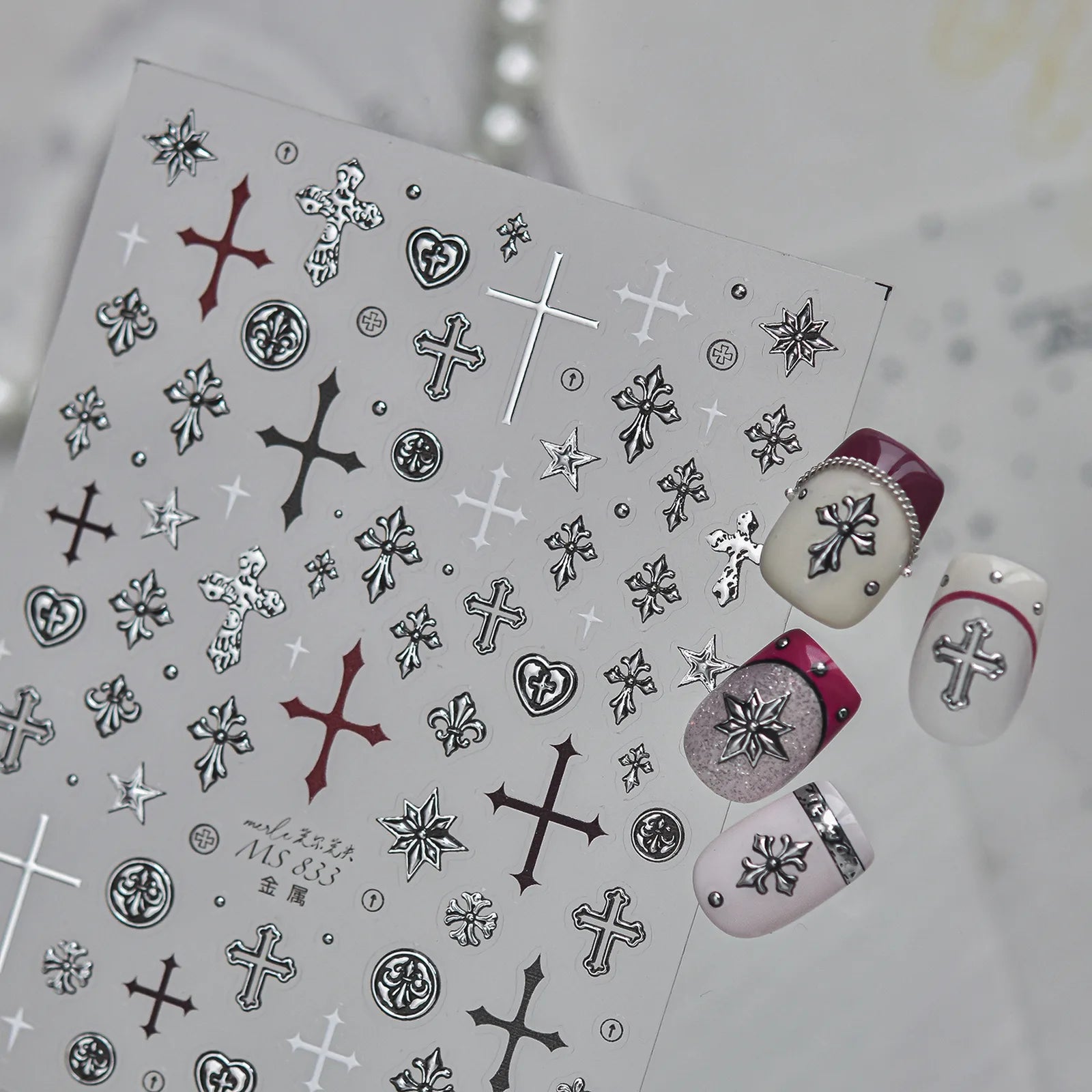 Vintage Cross Nail Stickers | Dark Grunge Nail Art Decals - image 4
