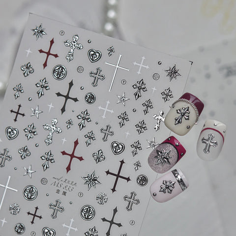 Vintage Cross Nail Stickers | Dark Grunge Nail Art Decals - image 4
