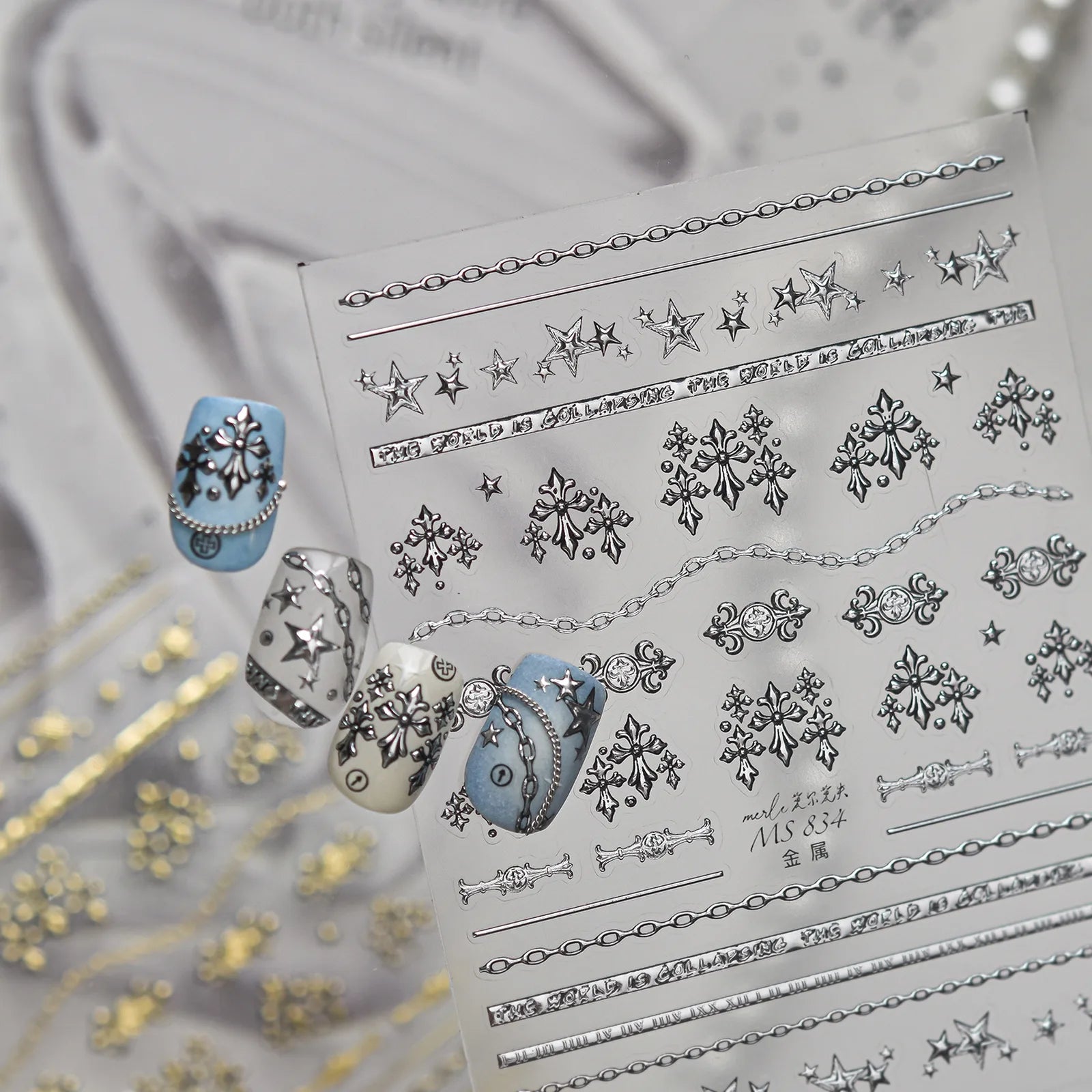 Vintage Cross Nail Stickers | Dark Grunge Nail Art Decals - image 5
