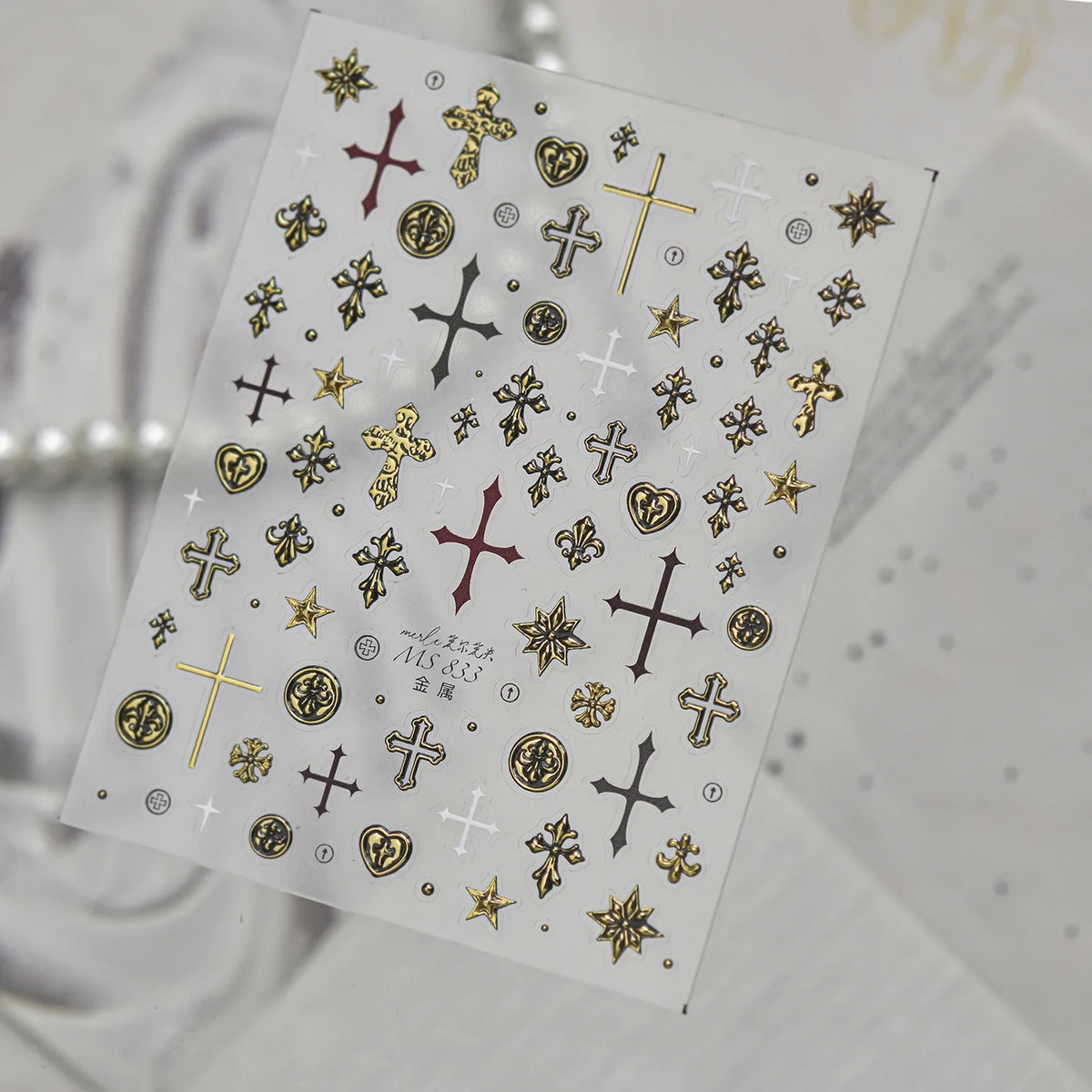 MS833-gold Vintage Cross Nail Stickers variant image - Tomoni Nail Art