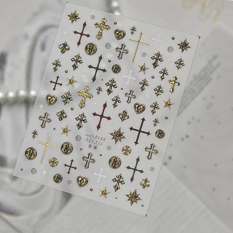 MS833-gold Vintage Cross Nail Stickers variant image - Tomoni Nail Art