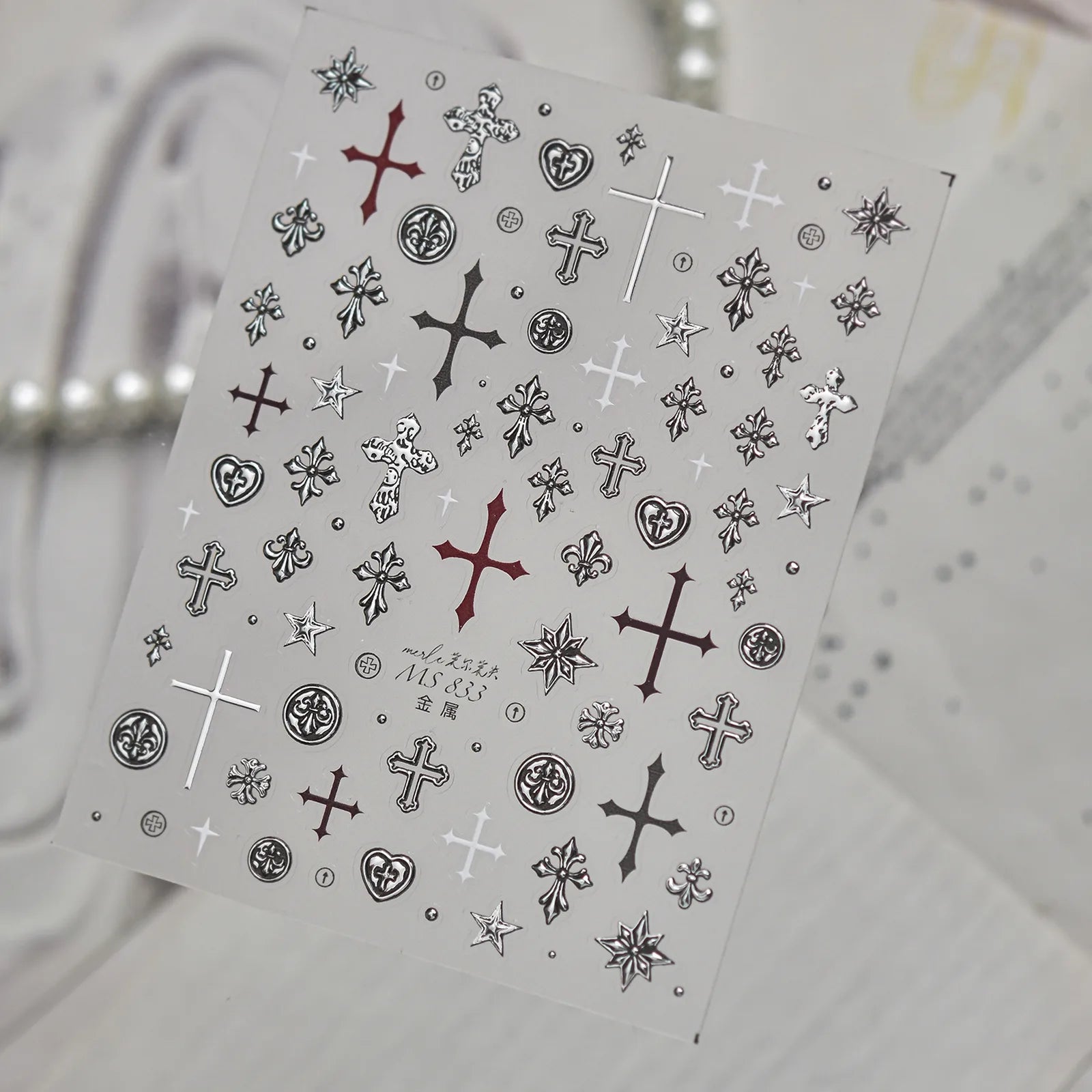 MS833-silver Vintage Cross Nail Stickers variant image - Tomoni Nail Art