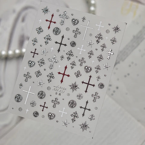 MS833-silver Vintage Cross Nail Stickers variant image - Tomoni Nail Art
