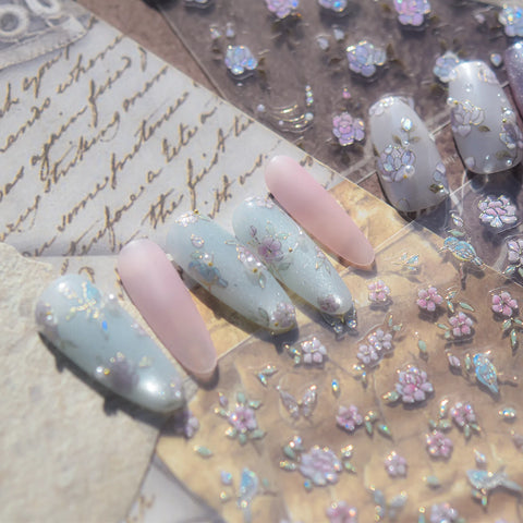 Vintage Flower Bird Nail Stickers | Chinese Style Nail Art Decals - image 1