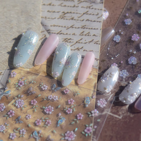 Vintage Flower Bird Nail Stickers | Chinese Style Nail Art Decals - image 4
