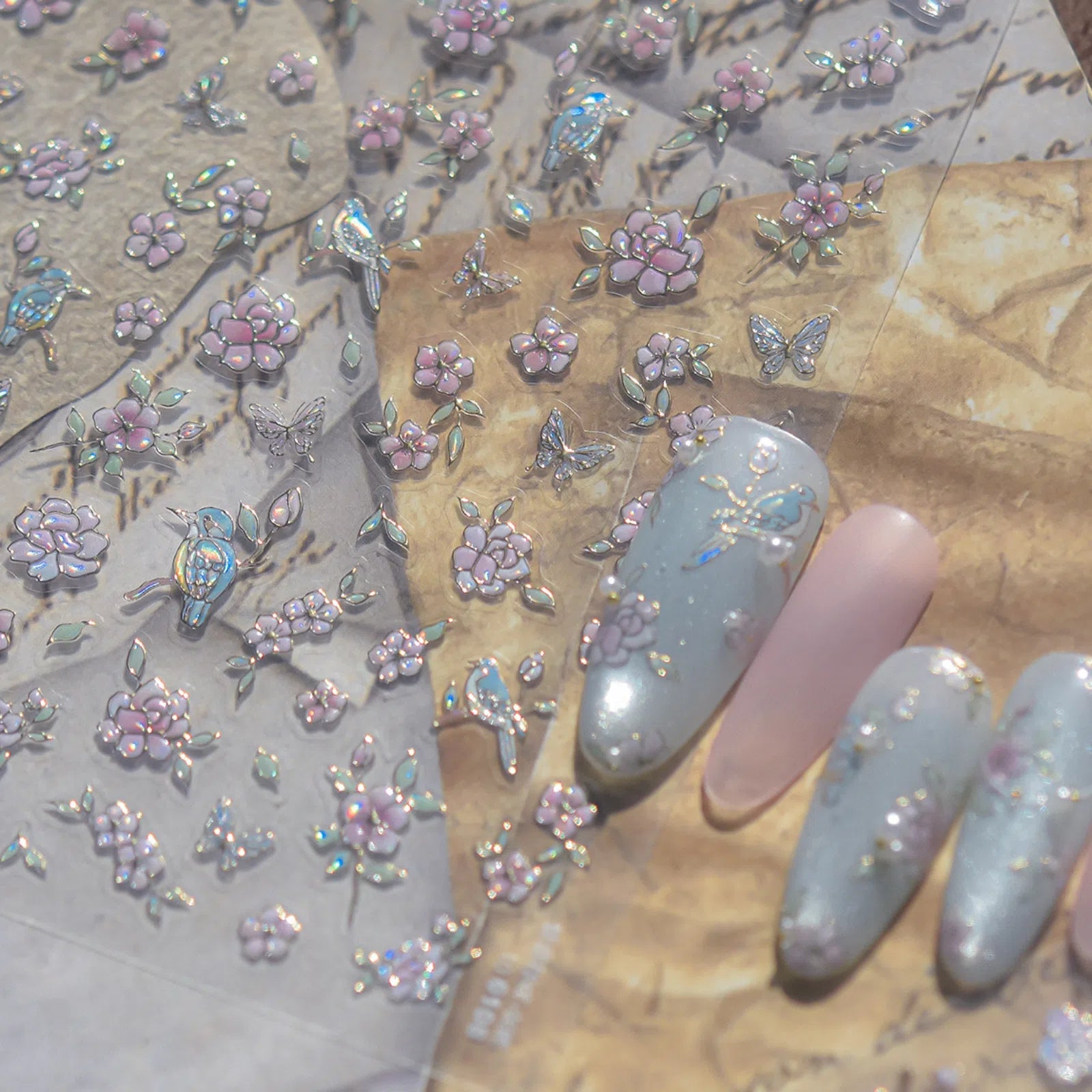 Vintage Flower Bird Nail Stickers | Chinese Style Nail Art Decals - image 6