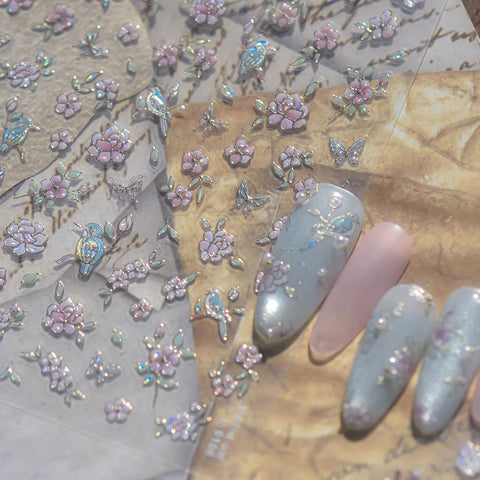 Vintage Flower Bird Nail Stickers | Chinese Style Nail Art Decals - image 6