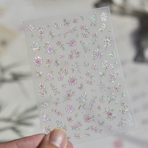 Vintage Flower Bird Nail Stickers | Chinese Style Nail Art Decals image