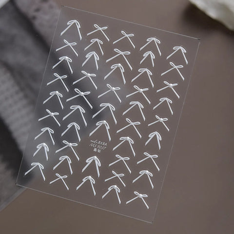 White Bow Nail Stickers | Crystal Coquette Nail Art Decals - image 4