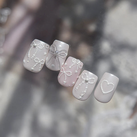 White Bow Ribbon Nail Stickers | Coquette Nail Art Decals - image 3