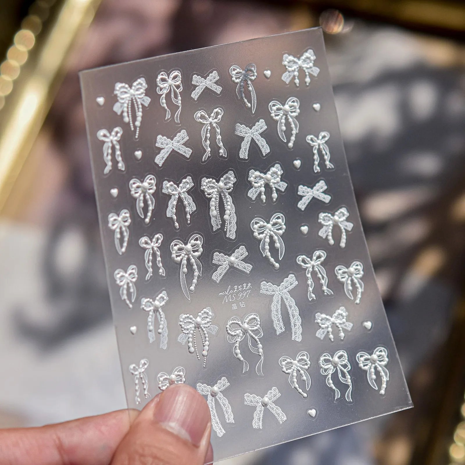 White Bow Ribbon Nail Stickers | Coquette Nail Art Decals - MS997 variant image