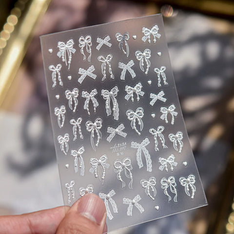 White Bow Ribbon Nail Stickers | Coquette Nail Art Decals - MS997 variant image