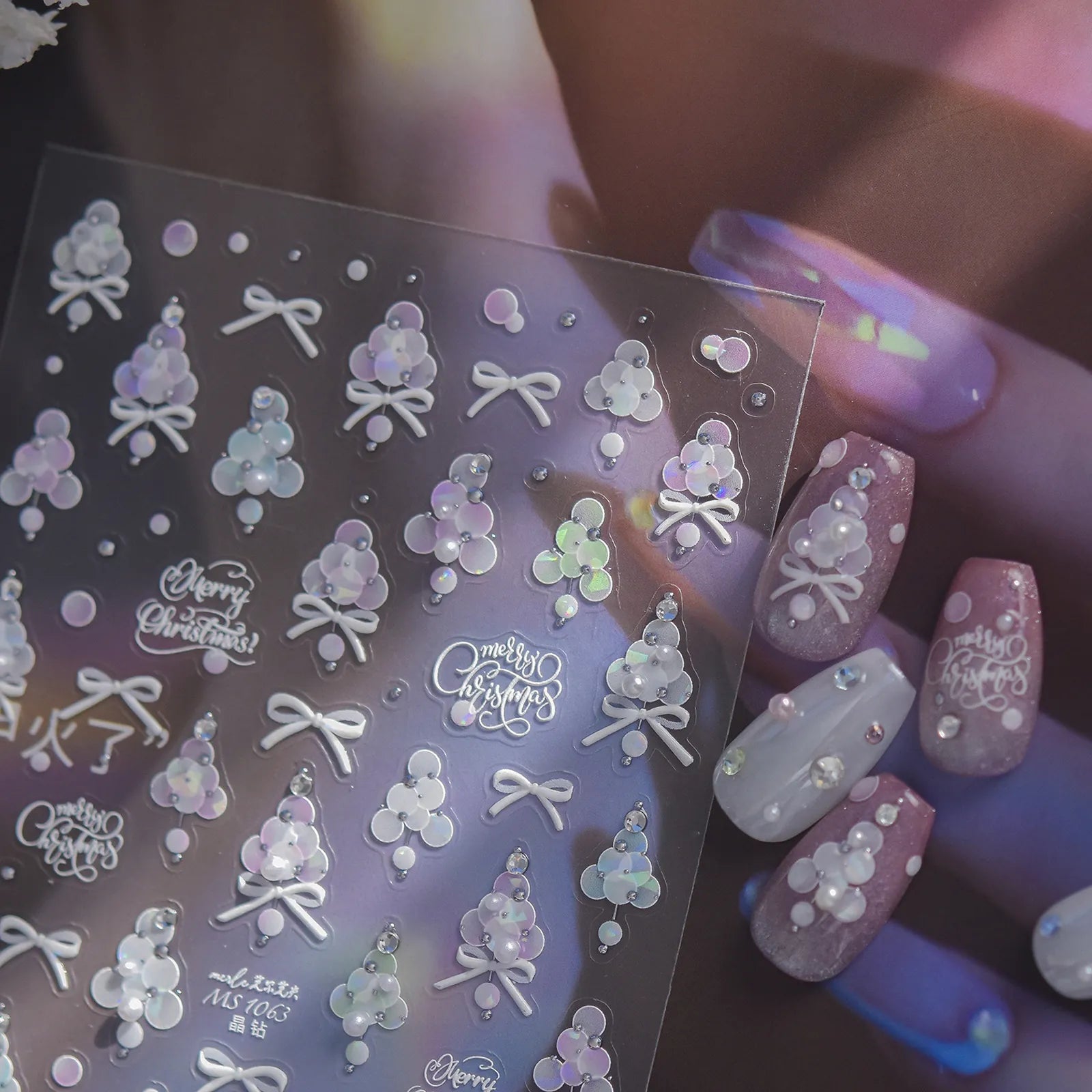 White Christmas Snowflake Nail Stickers | Crystal Winter Nail Art Decals - image 1