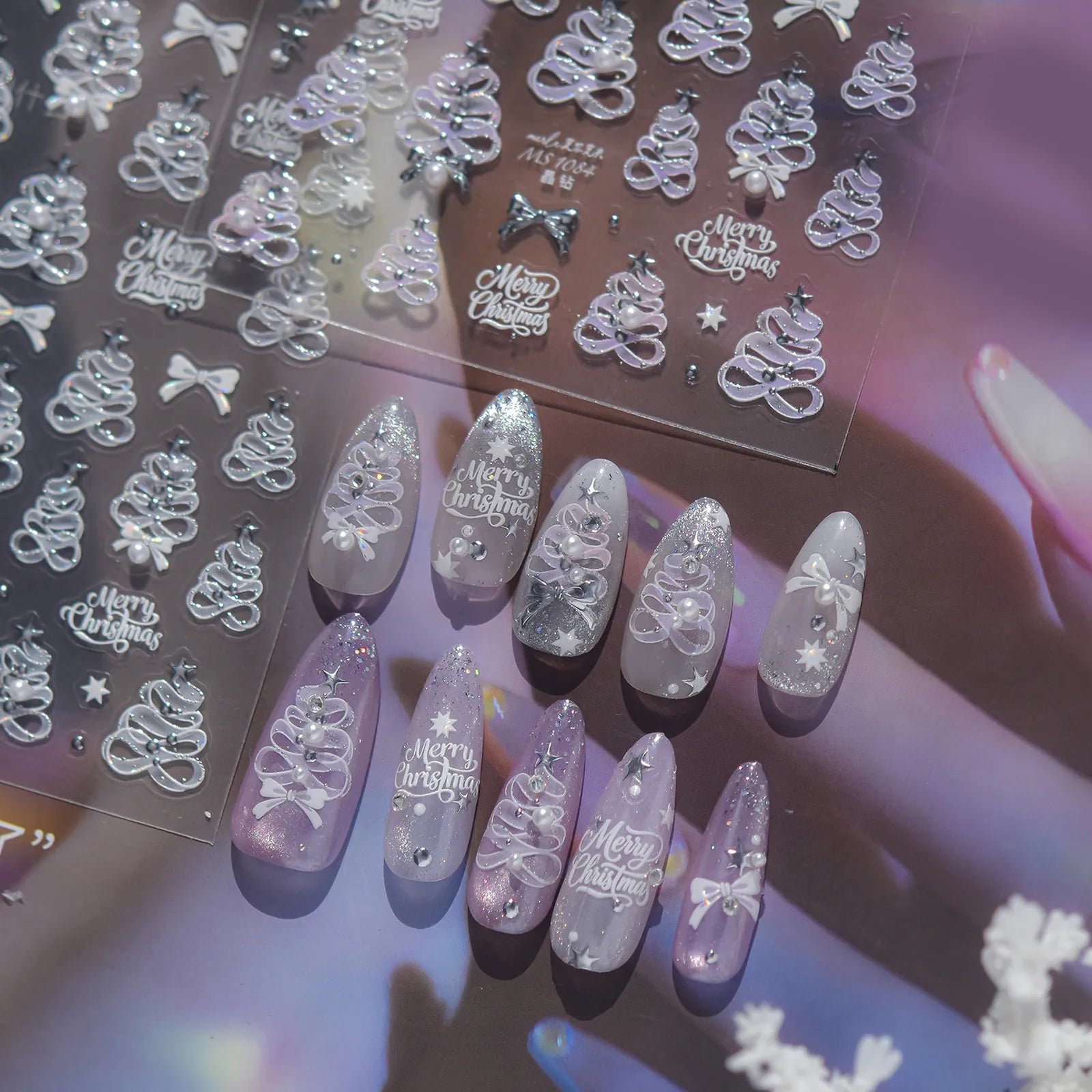 White Christmas Snowflake Nail Stickers | Crystal Winter Nail Art Decals - image 2