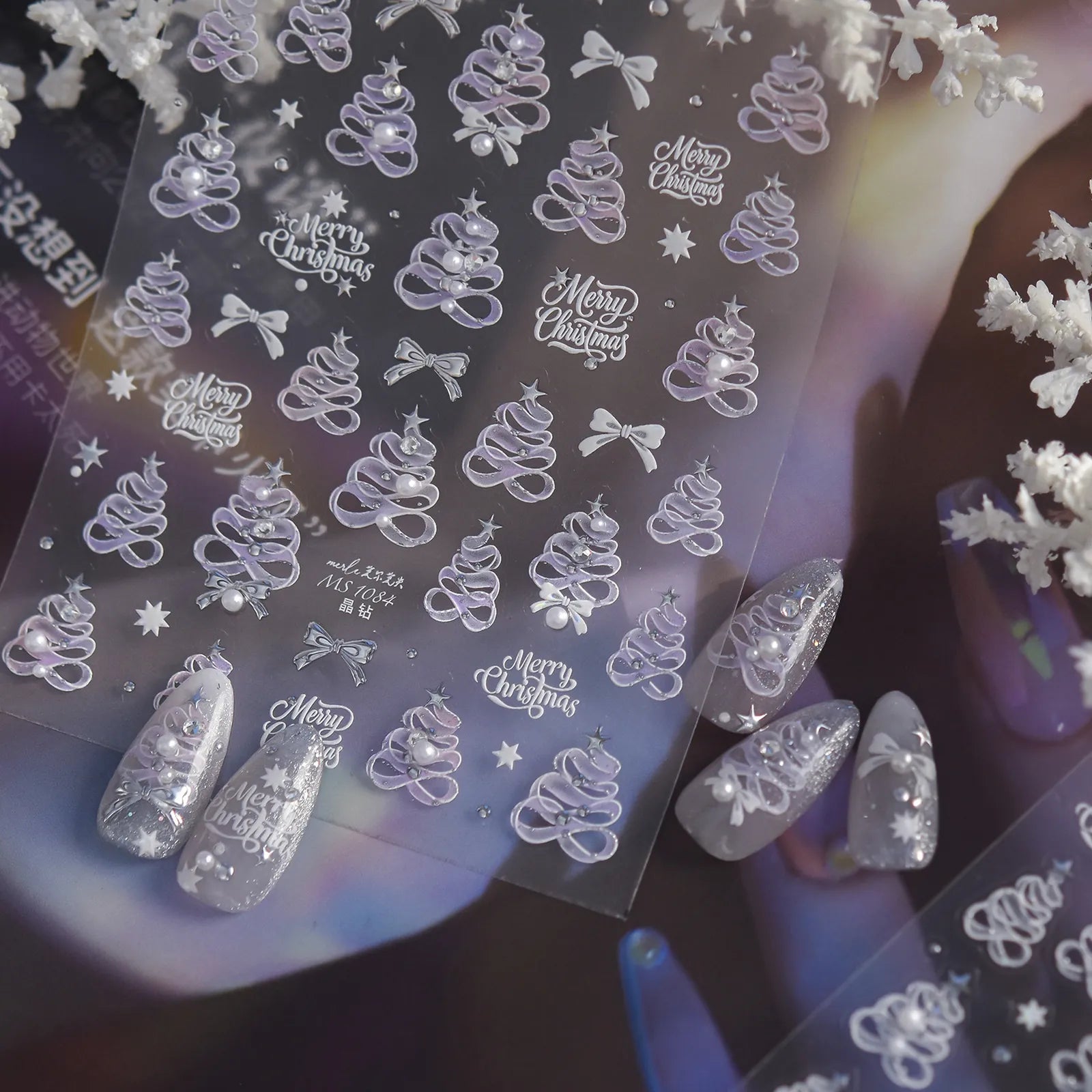 White Christmas Snowflake Nail Stickers | Crystal Winter Nail Art Decals - image 3