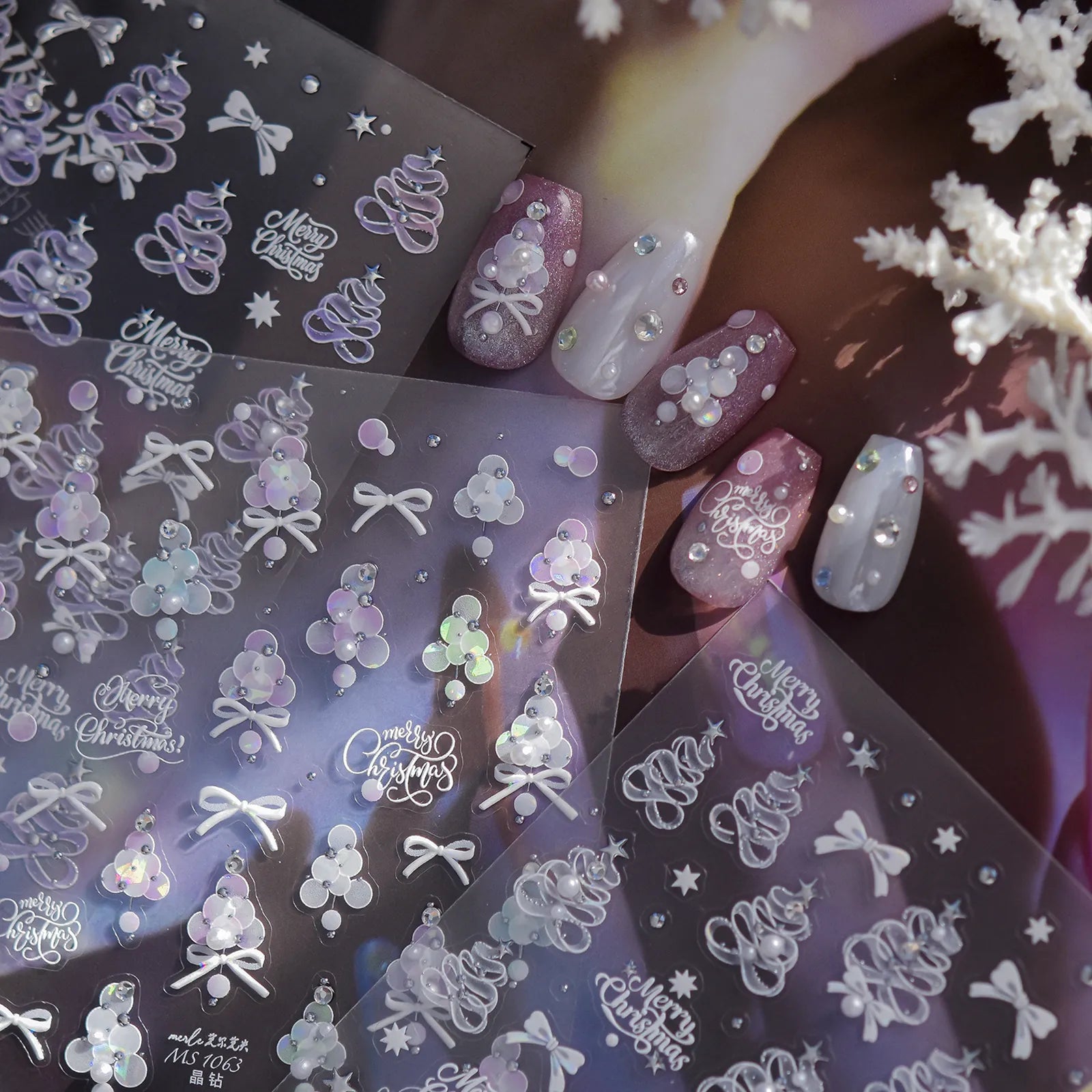 White Christmas Snowflake Nail Stickers | Crystal Winter Nail Art Decals - image 5