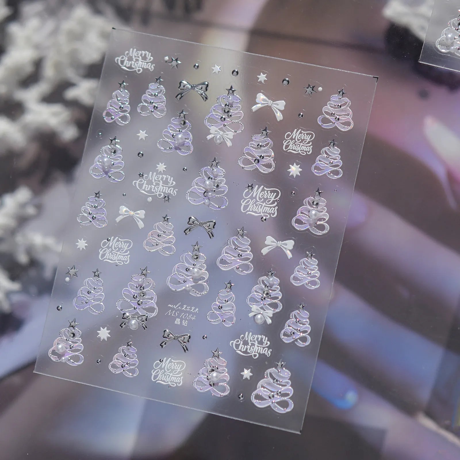 White Christmas Snowflake Nail Stickers | Crystal Winter Nail Art Decals image