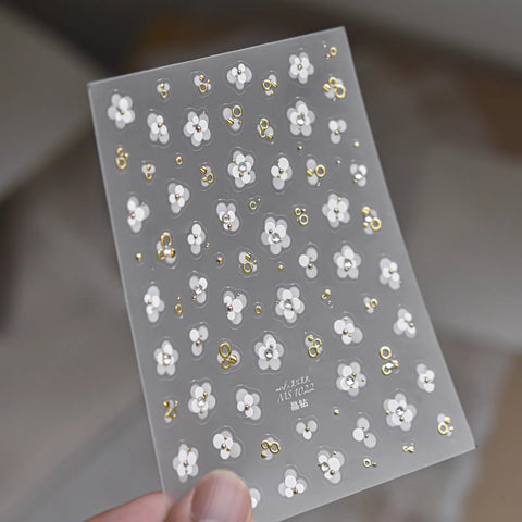 MS1022-gold-crystal White Flower Crystal Nail Stickers variant image - Tomoni Nail Art