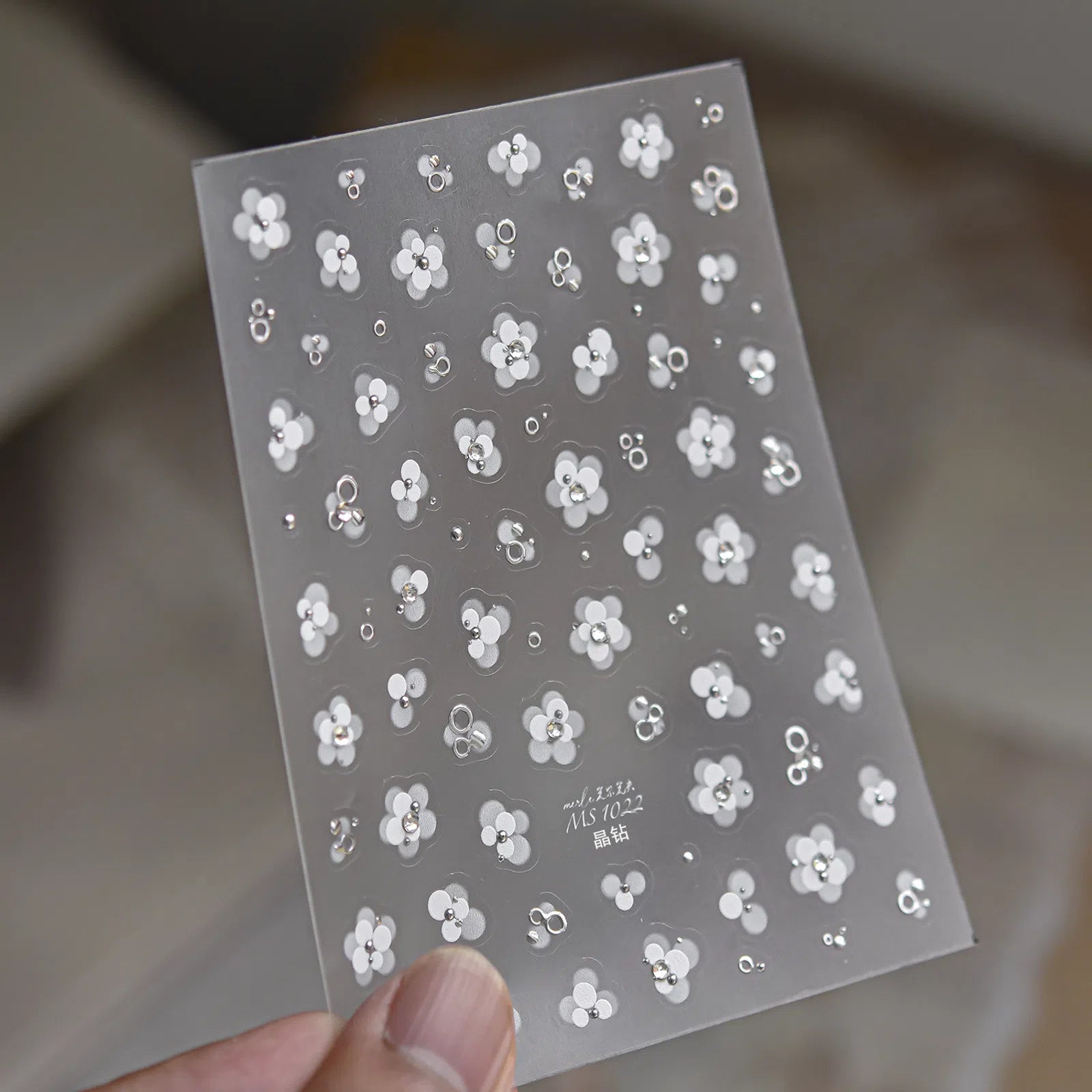 MS1022-silver-crystal White Flower Crystal Nail Stickers variant image - Tomoni Nail Art