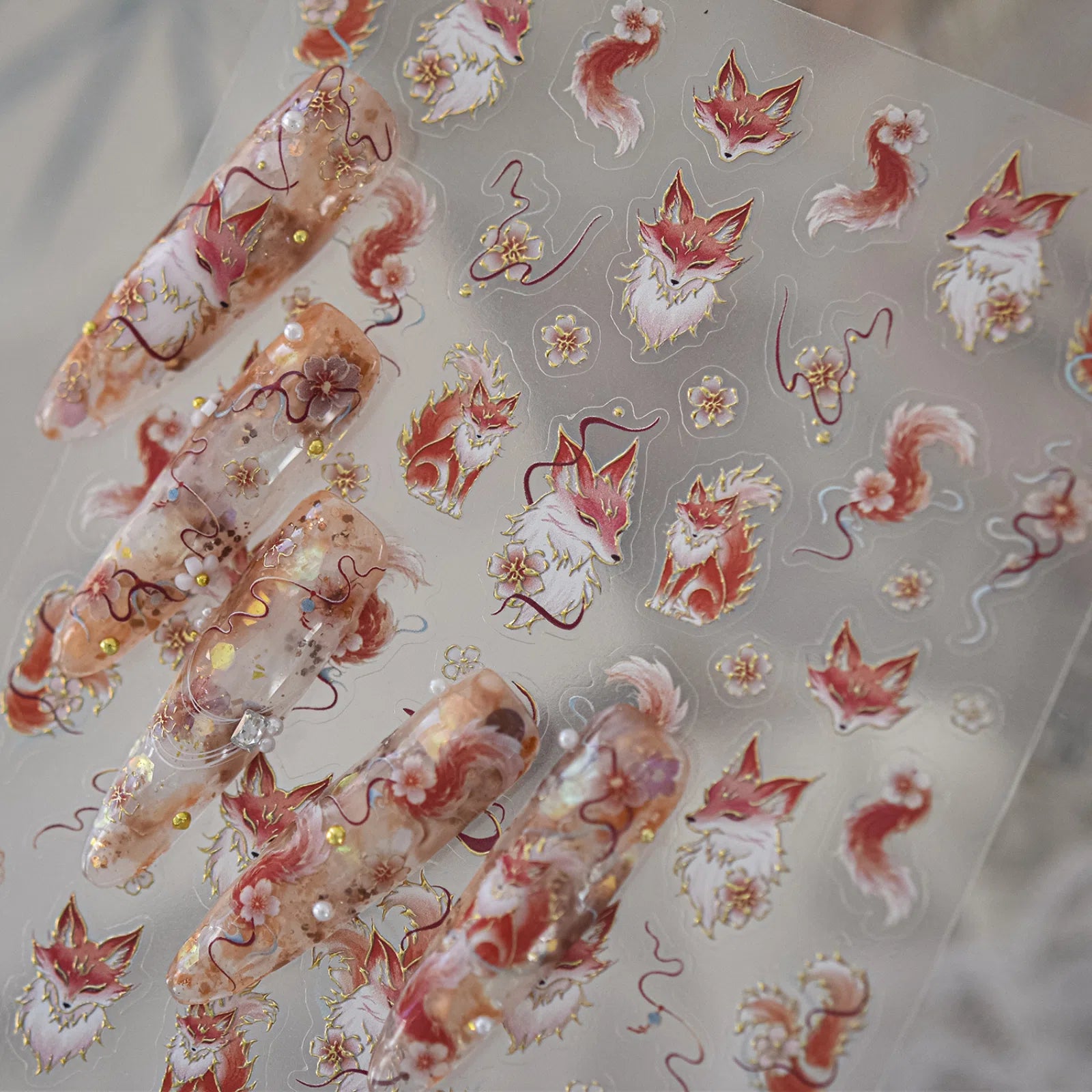 White Fox Nail Stickers | Chinese Style Nail Art Decals - image 1