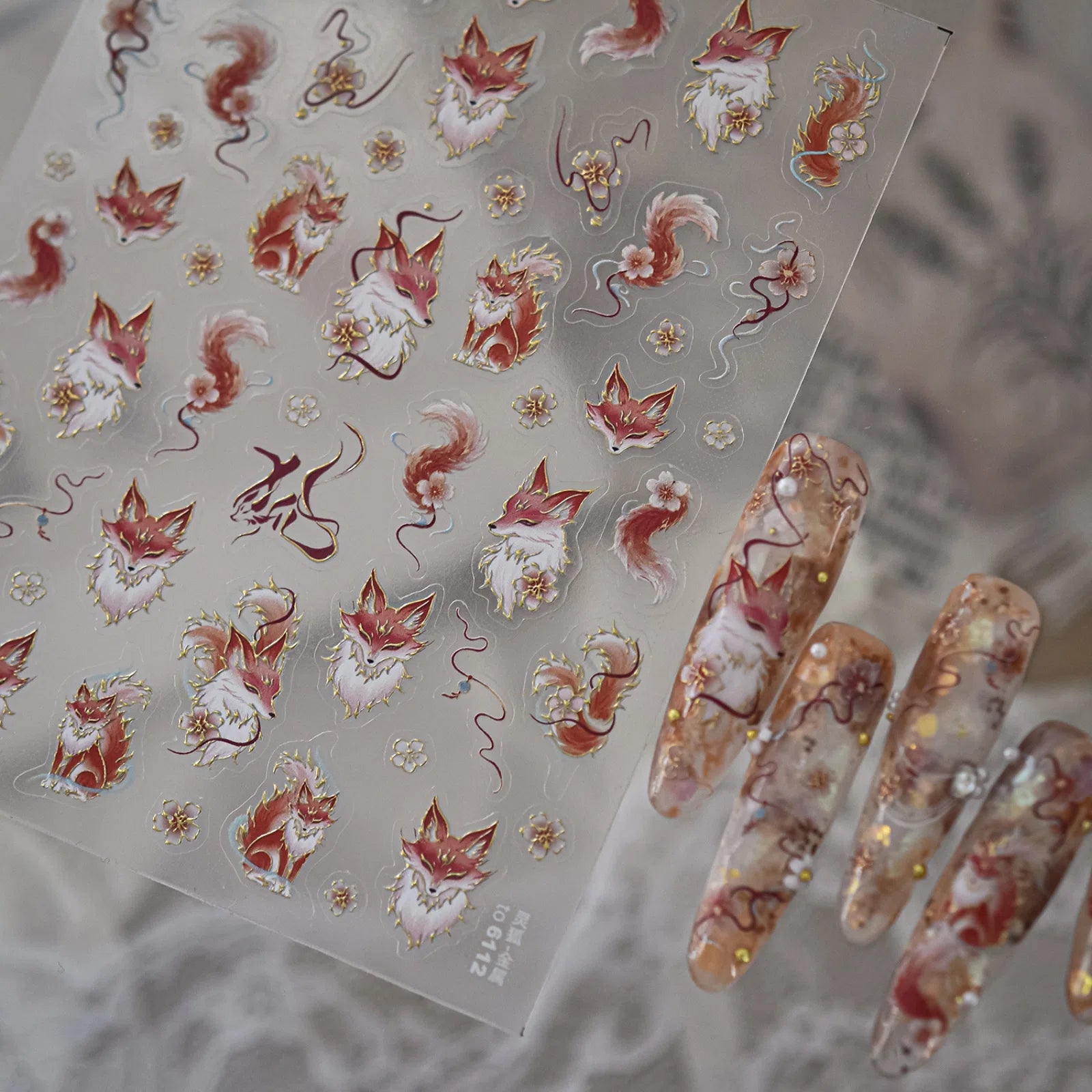 White Fox Nail Stickers | Chinese Style Nail Art Decals - image 2
