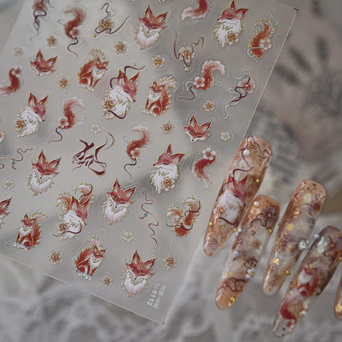 White Fox Nail Stickers | Chinese Style Nail Art Decals - image 2