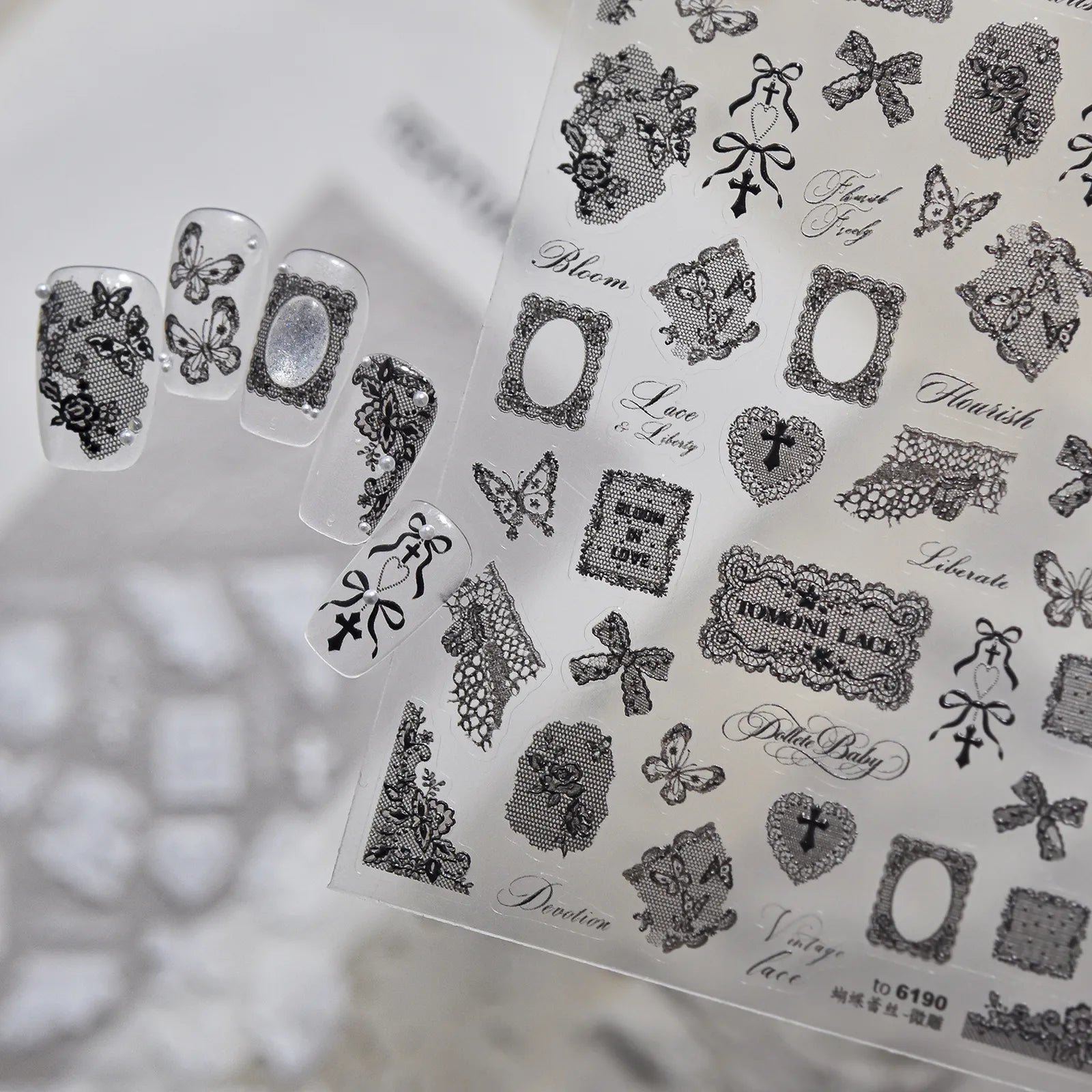White Lace Bow Nail Stickers - nail art product image 1
