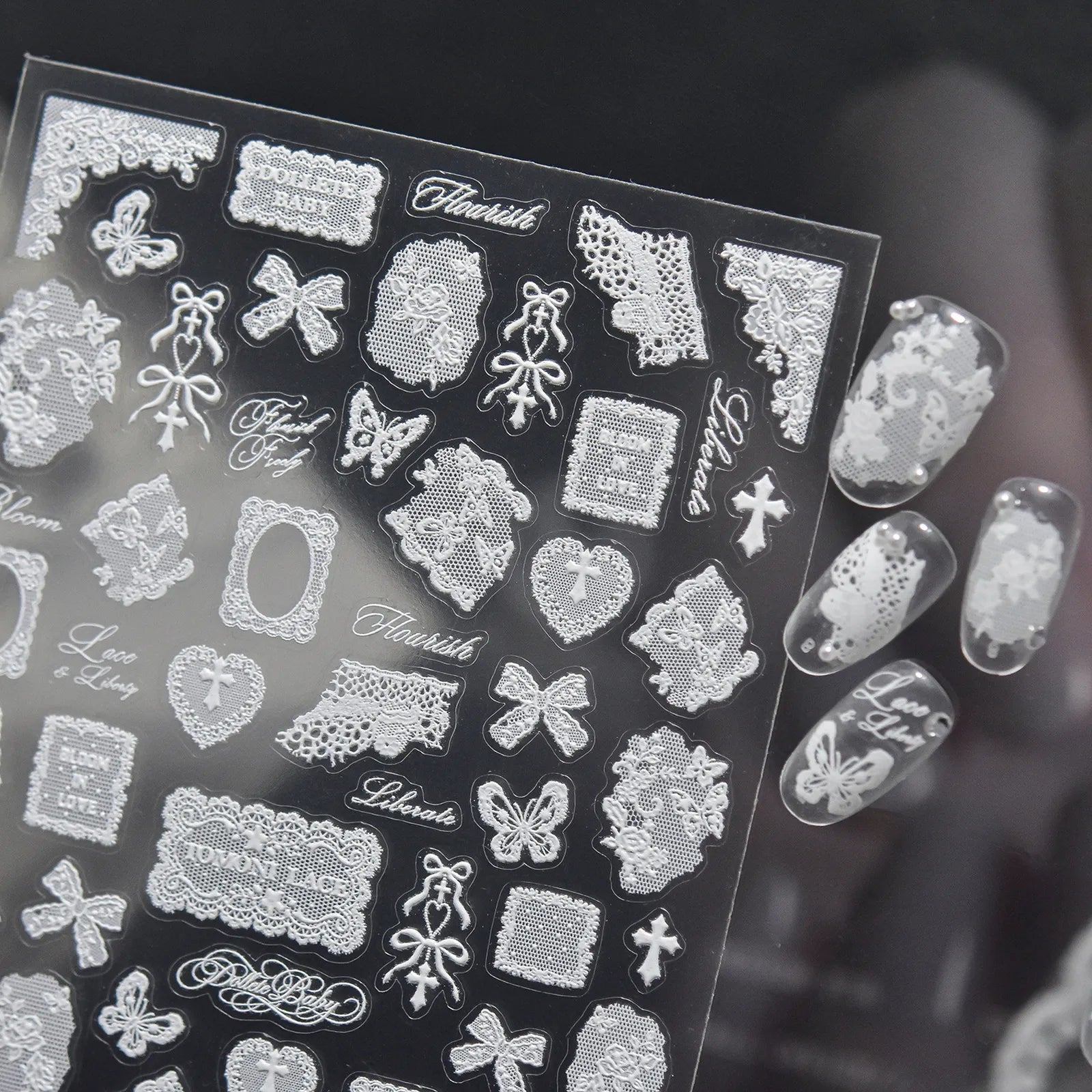 White Lace Bow Nail Stickers - nail art product image 2