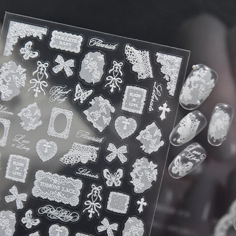White Lace Bow Nail Stickers - nail art product image 2