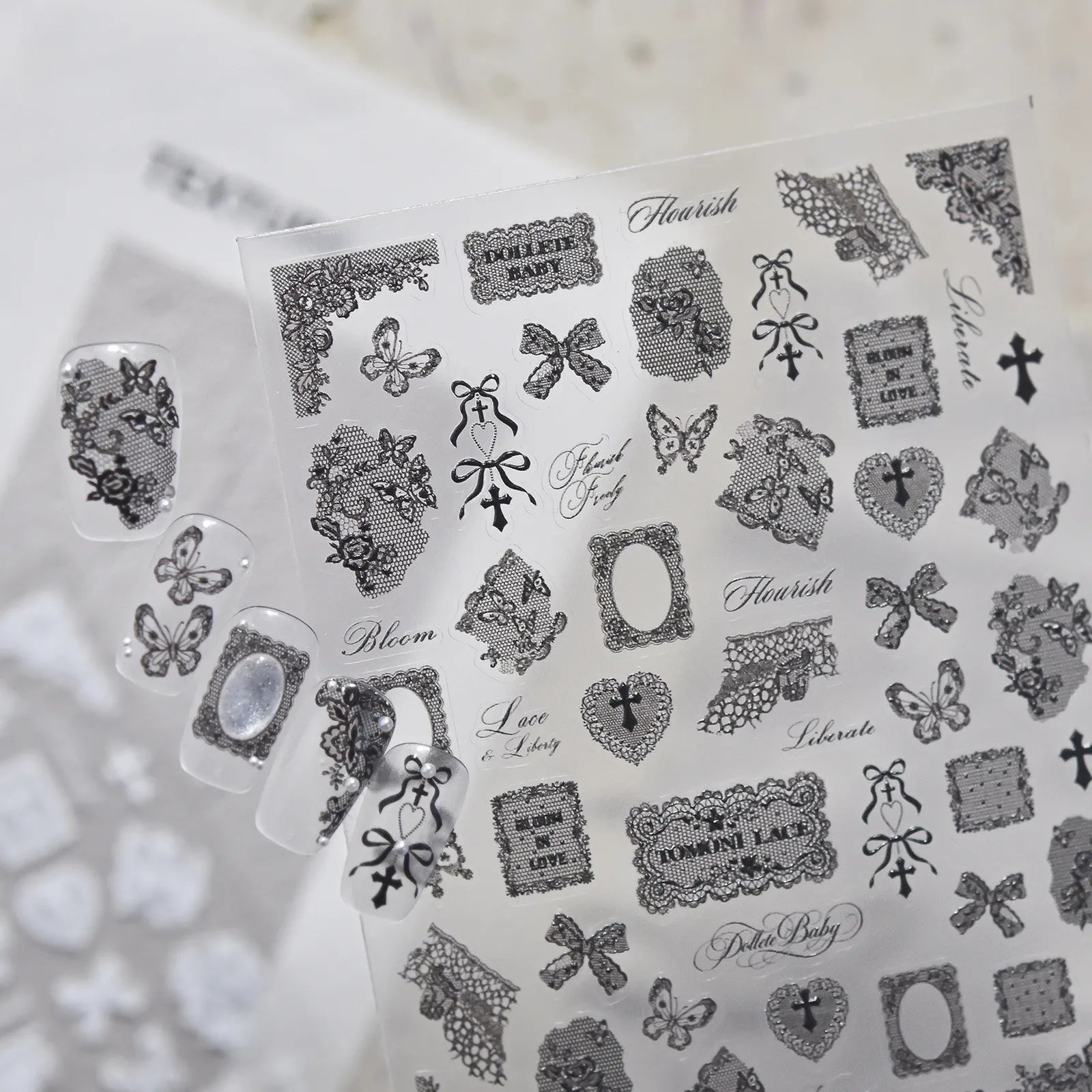 White Lace Bow Nail Stickers - nail art product image 3