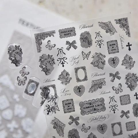 White Lace Bow Nail Stickers - nail art product image 3