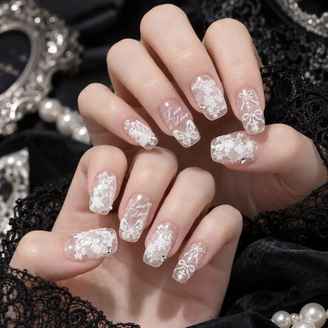 White Lace Bow Nail Stickers - nail art product image 4