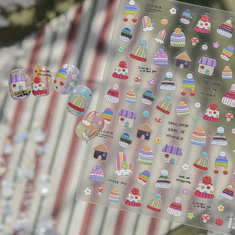 Winter Knit Hat Nail Stickers | Kawaii Winter Nail Art Decals - image 2