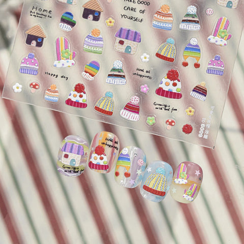 Winter Knit Hat Nail Stickers | Kawaii Winter Nail Art Decals - image 4