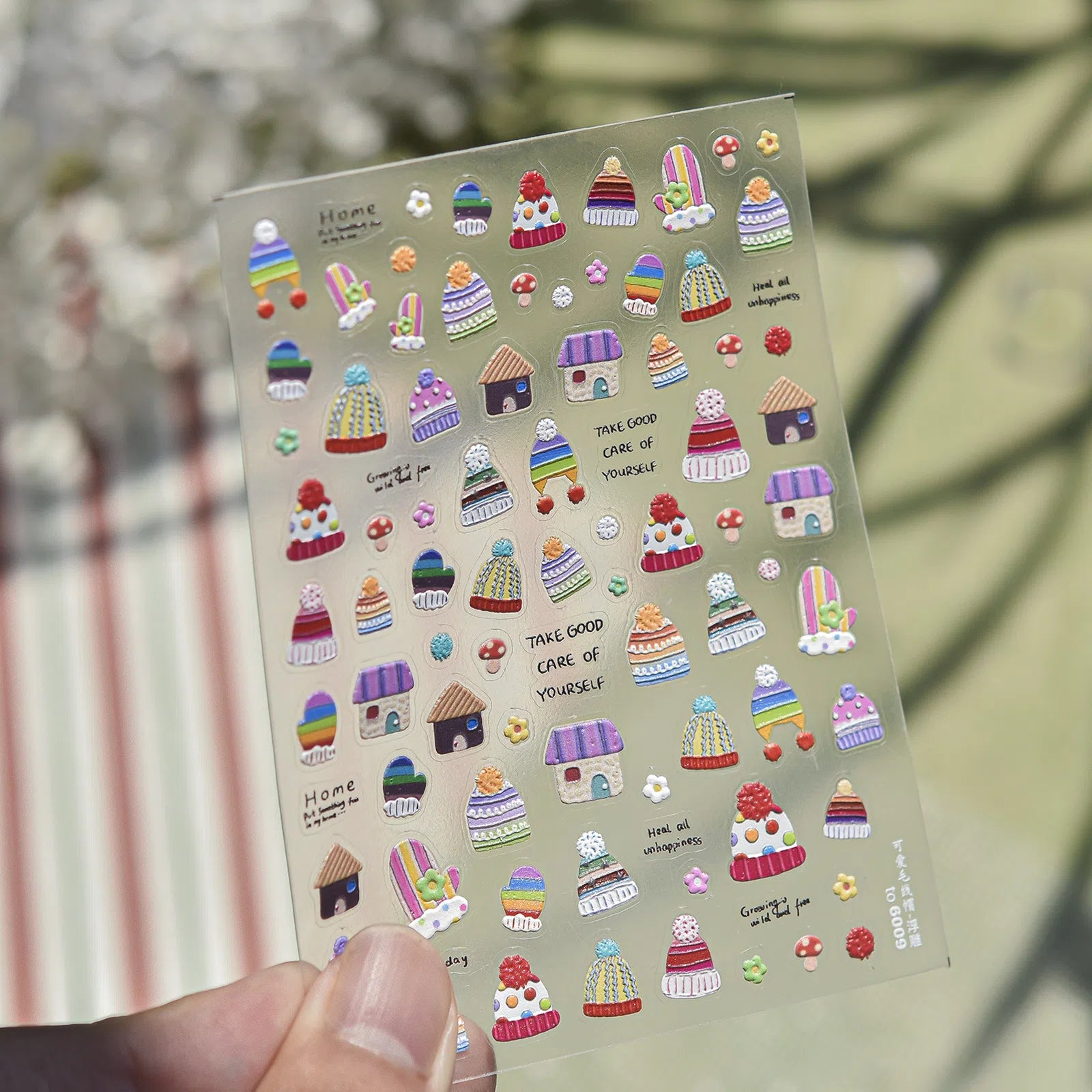 Winter Knit Hat Nail Stickers | Kawaii Winter Nail Art Decals - to6009 variant image