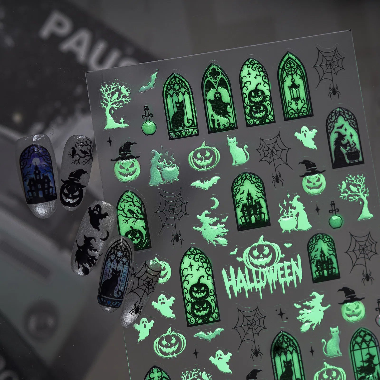 Witch Window Glow Nail Stickers | Halloween Gothic Nail Art Decals - image 1