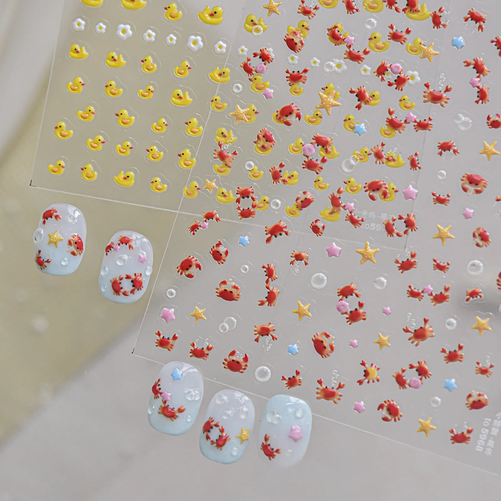 Yellow Duck & Crab Nail Stickers | Kawaii 3D Nail Art Decals - image 3