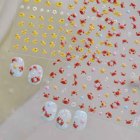 Yellow Duck & Crab Nail Stickers | Kawaii 3D Nail Art Decals - image 3