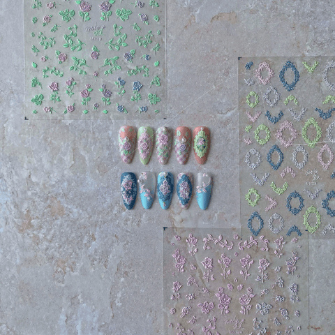 Lace Frame Nail Stickers, Frame Nail Decals, Lace Nail Design, Nail Decal Art, Embossed Nail Stickers, One Sheet - Miss Fairy Nails