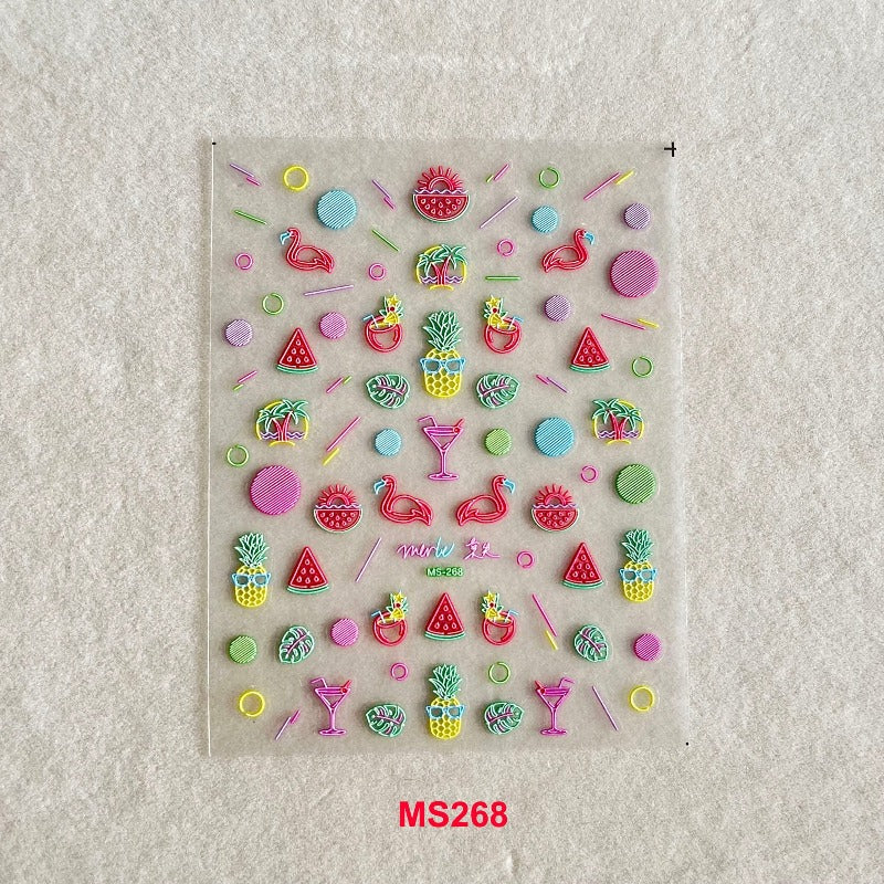 Summer Colorful Lines Nail Stickers, Nail Decals, Summer Nail Stickers, Nail Decal Art, Fruit Nail Stickers, DIY Nails - [Nail Stickers]