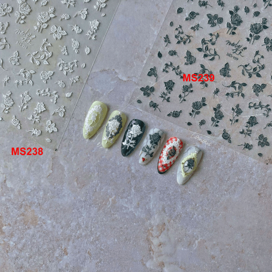 Rose Nail Stickers, Flower Nail Decals, Rose Nail Art, Nail Decal Art, Embossed Nail Stickers, DIY Nails, Nail Designs - Miss Fairy Nails