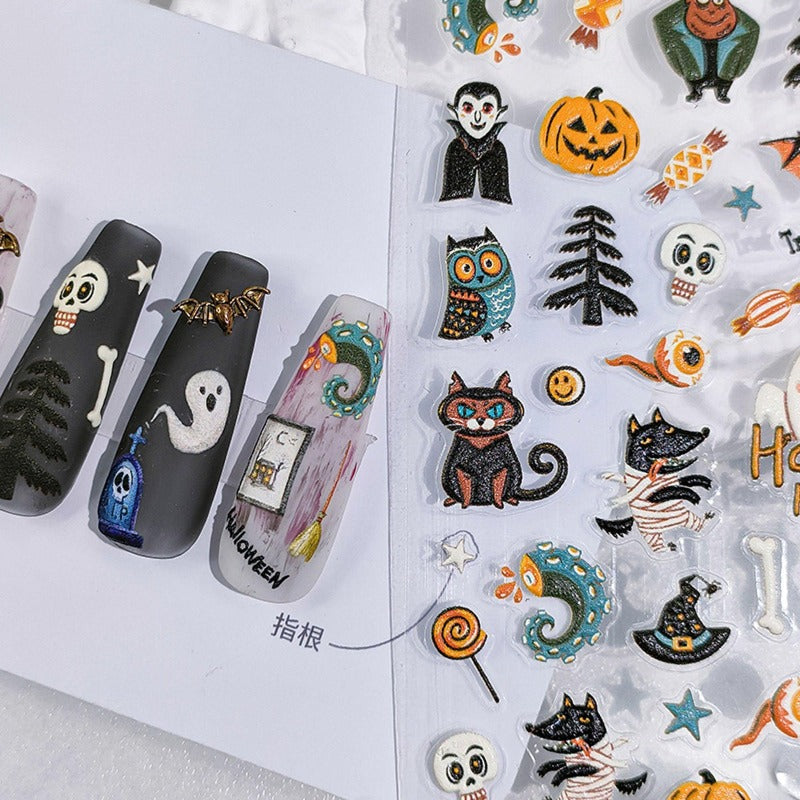 Halloween Nail Stickers, Halloween Nail Decals, Nail Decal Art, Halloween Nail DIY, 3D Nails, Embossed Nail Stickers - Miss Fairy Nails