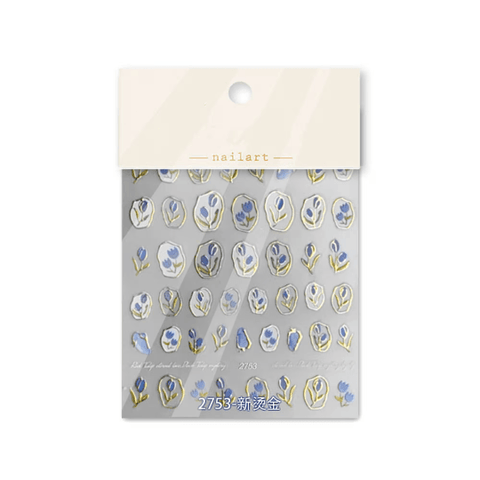 Gold Frame Flower Nail Stickers, Flower Nail Decals, Tulip Nail Stickers, Flower Nail Art, Nail Designs, DIY Nails - Miss Fairy Nails