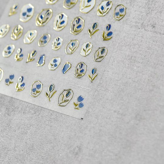 Gold Frame Flower Nail Stickers, Flower Nail Decals, Tulip Nail Stickers, Flower Nail Art, Nail Designs, DIY Nails - Miss Fairy Nails