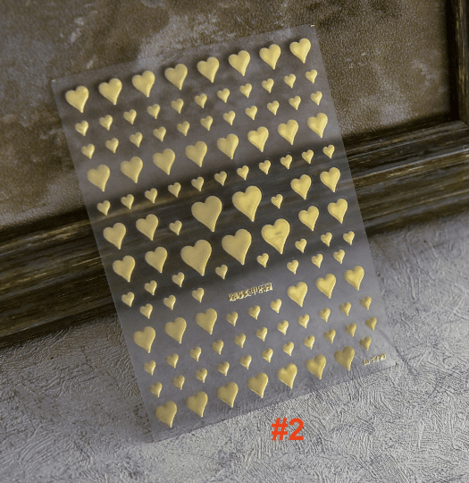 Gold Heart Nail Sticker, Heart Nail Decals, Nail Art Sticker, DIY Nails, Manicure Stickers - Miss Fairy Nails