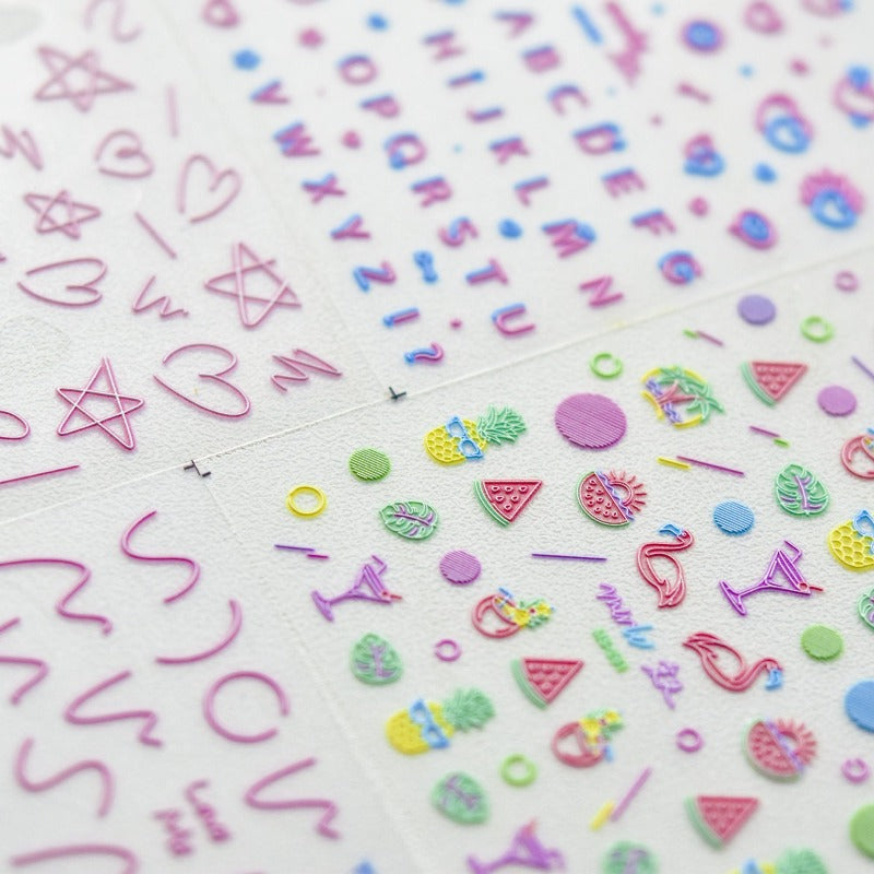 Summer Colorful Lines Nail Stickers, Nail Decals, Summer Nail Stickers, Nail Decal Art, Fruit Nail Stickers, DIY Nails - [Nail Stickers]