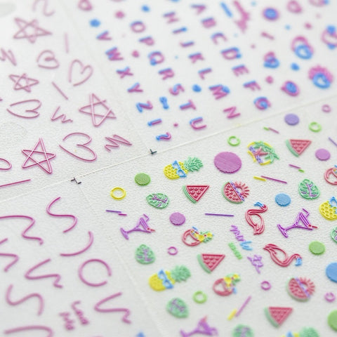 Summer Colorful Lines Nail Stickers, Nail Decals, Summer Nail Stickers, Nail Decal Art, Fruit Nail Stickers, DIY Nails - [Nail Stickers]