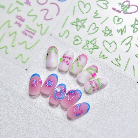Summer Colorful Lines Nail Stickers, Nail Decals, Summer Nail Stickers, Nail Decal Art, Fruit Nail Stickers, DIY Nails - [Nail Stickers]